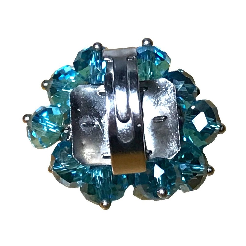 Vintage Aqua Blue Faceted AB Crystal Bead Cluster Cocktail Ring Adjustable - Picture 10 of 10